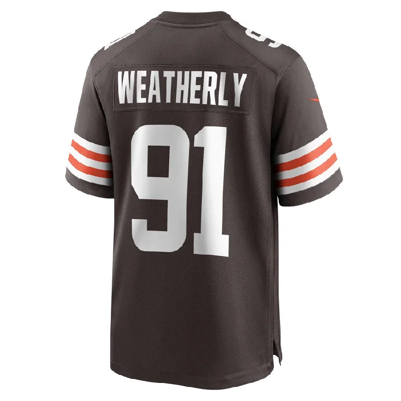 Rugby Jersey for Custom Fan Jerseys for Players-C.Browns #91 Stephen Weatherly Brown Game Player Jersey Stitched American Football Jerseys