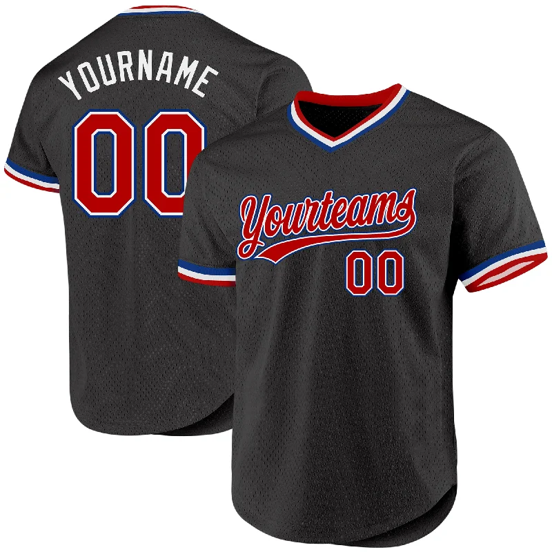 Baseball Jersey for Team Practice Gear-Custom Black Red-Royal Authentic Throwback Baseball Jersey