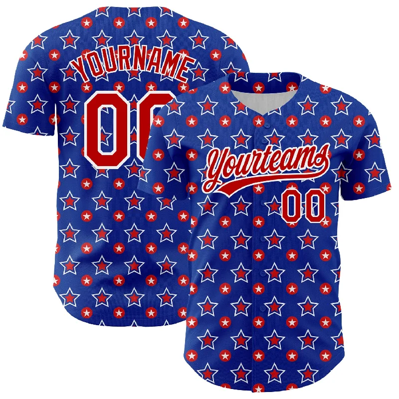 Baseball Jersey for Collector’s Baseball Gear-Custom Royal Red-White 3D American Flag Patriotic Authentic Baseball Jersey