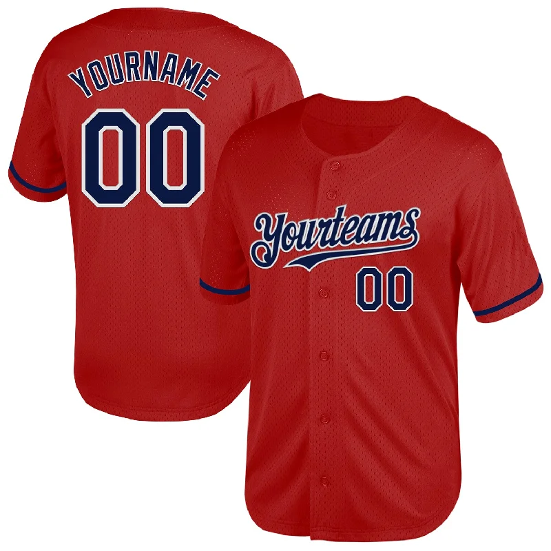 Baseball Jersey for Baseball-Themed Birthday Gifts-Custom Red Navy-White Mesh Authentic Throwback Baseball Jersey