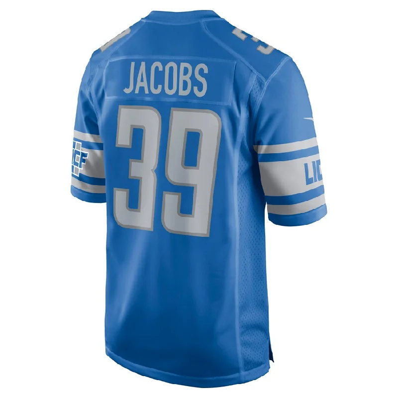 Rugby Jersey for Collector’s Rugby Gear-D.Lions #39 Jerry Jacobs Blue Game Jersey Stitched American Football Jerseys