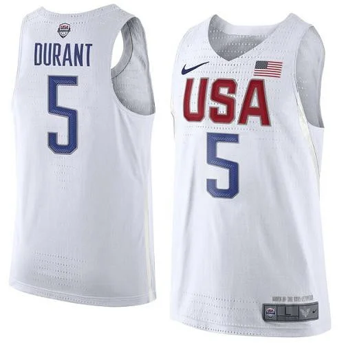 Basketball Jersey for Group Fan Gear for Basketball Games-Team USA #5 Kevin Durant White 2016 Dream Team Game Basketball Jersey