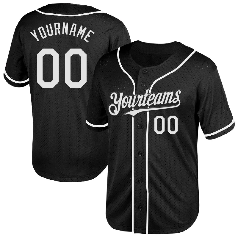 Baseball Jersey for Special Event Apparel-Custom Black White Mesh Authentic Throwback Baseball Jersey