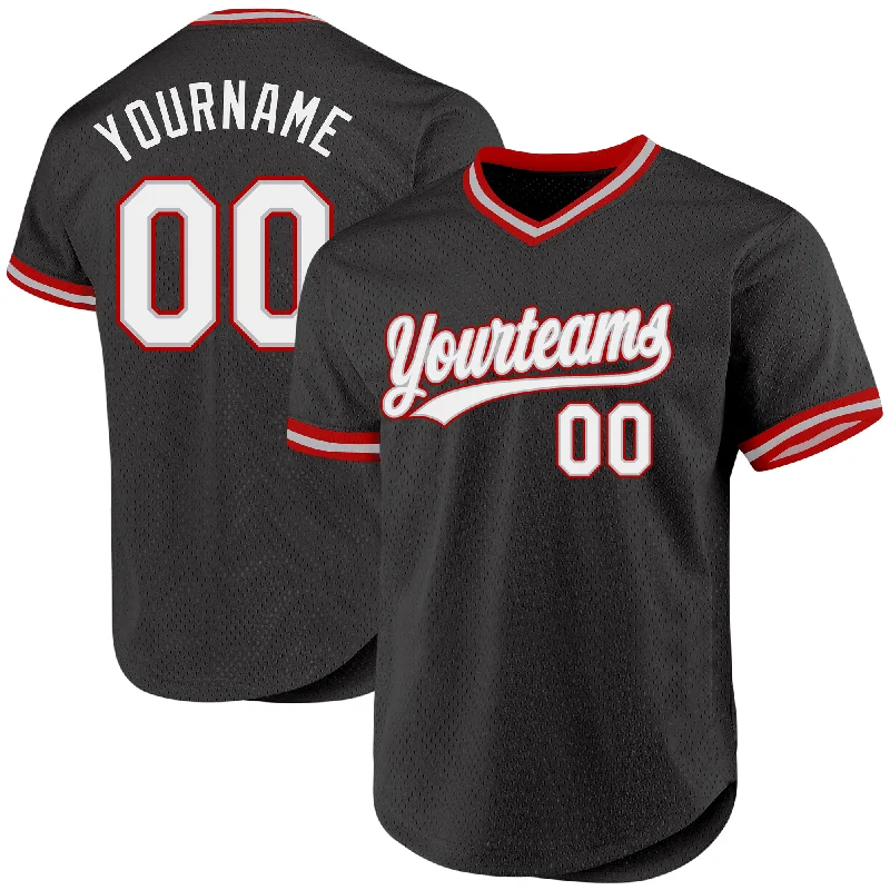 Baseball Jersey for Local Baseball Teams-Custom Black Gray-Red Authentic Throwback Baseball Jersey