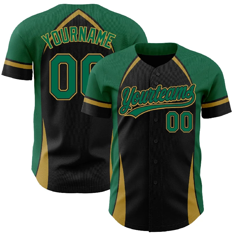 Baseball Jersey for National Baseball Team Gear-Custom Black Kelly Green-Old Gold 3D Pattern Design Curve Solid Authentic Baseball Jersey