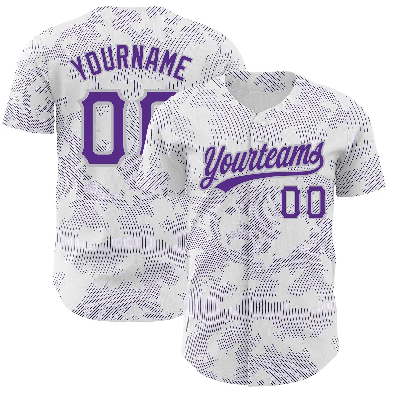 Baseball Jersey for Limited-Edition Baseball Team Jerseys-Custom White Purple-Gray 3D Pattern Design Curve Lines Authentic Baseball Jersey