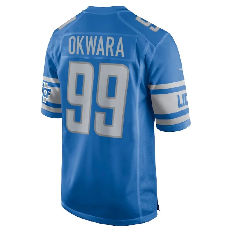 Rugby Jersey for Youth Rugby Apparel-D.Lions #99 Julian Okwara Blue Game Player Jersey Stitched American Football Jerseys