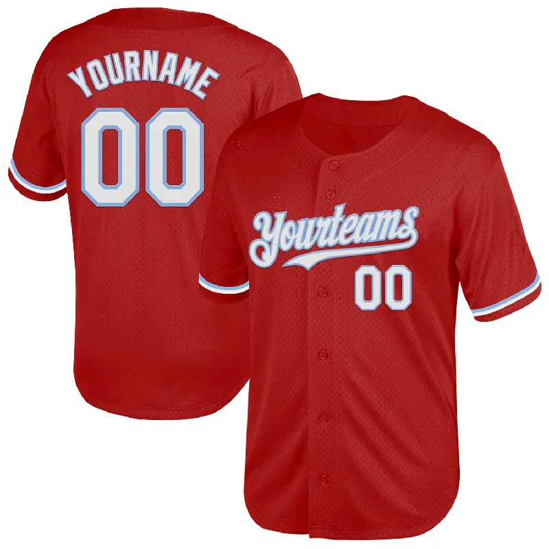 Baseball Jersey for Fundraising Campaigns-Custom Red White-Light Blue Mesh Authentic Throwback Baseball Jersey