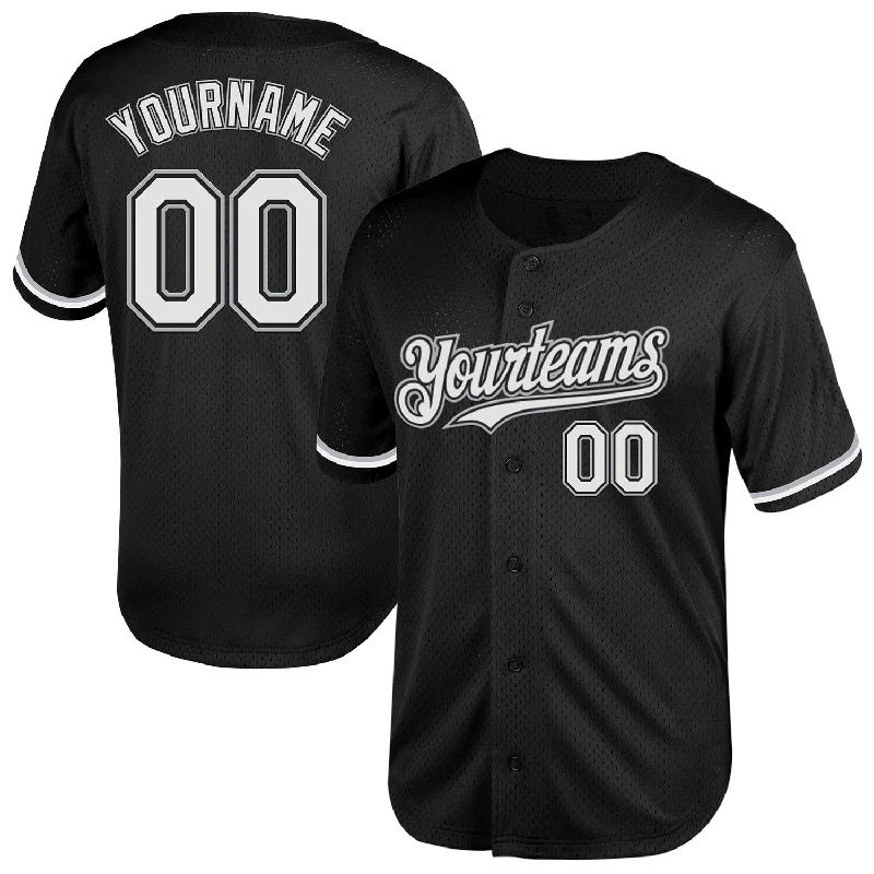 Baseball Jersey for Personalized Apparel for Baseball Games-Custom Black White-Gray Mesh Authentic Throwback Baseball Jersey