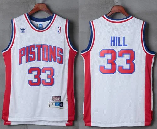 Basketball Jersey for College and Professional Fans-Pistons #33 Grant Hill White Hardwood Classics Stitched Basketball Jersey