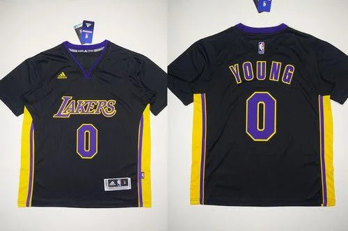 Basketball Jersey for Championship Games-Revolution 30 Lakers #0 Nick Young Black(Purple NO.) Stitched Basketball Jersey