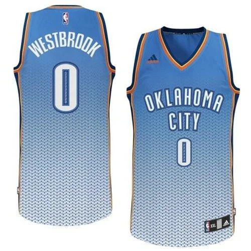 Basketball Jersey for Fun Basketball Game-Day Apparel-Thunder #0 Russell Westbrook Blue Resonate Fashion Swingman Stitched Basketball Jersey