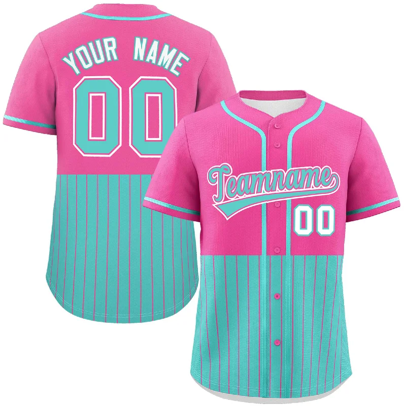 Baseball Jersey for Custom Team Jerseys for Kids-Custom Pink Bright Green Personalized Half Stripe Design Authentic Baseball Jersey