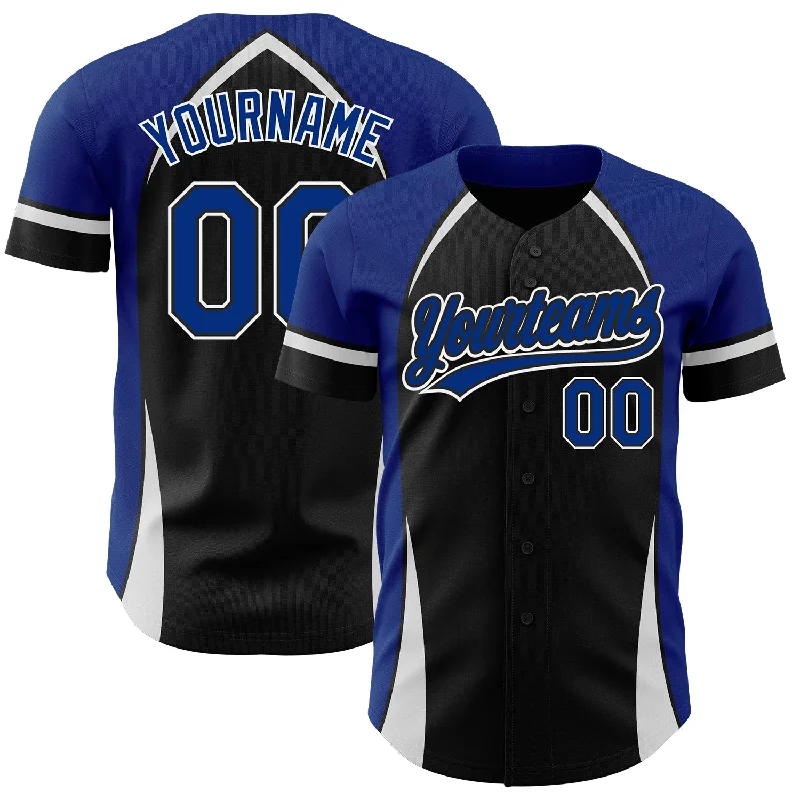 Baseball Jersey for Custom Fan Apparel for Local Teams-Custom Black Royal-White 3D Pattern Design Curve Solid Authentic Baseball Jersey