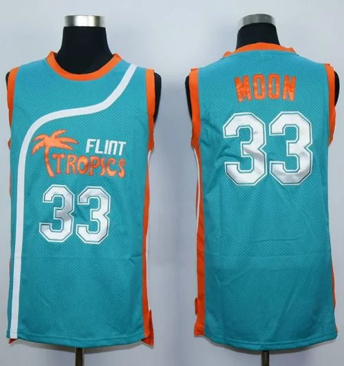 Basketball Jersey for Fun Family Games-Flint Tropics #33 Jackie Moon Blue Semi-Pro Movie Stitched Basketball Basketball Jersey