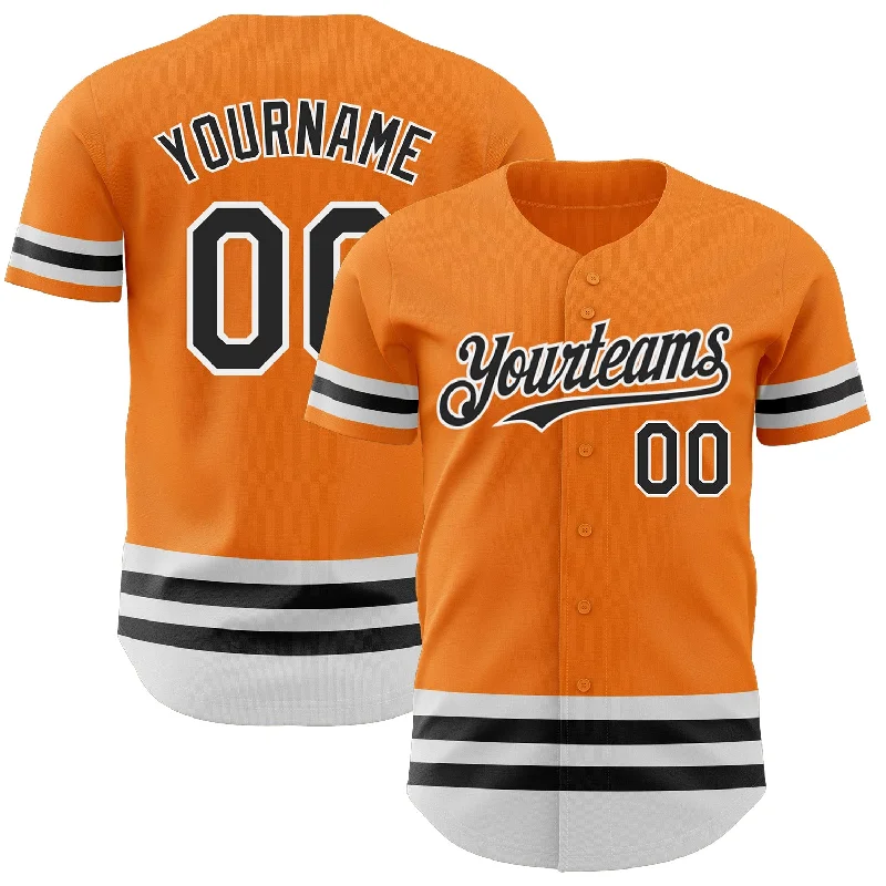 Baseball Jersey for Holiday Gifts for Baseball Fans-Custom Bay Orange Black-White Line Authentic Baseball Jersey