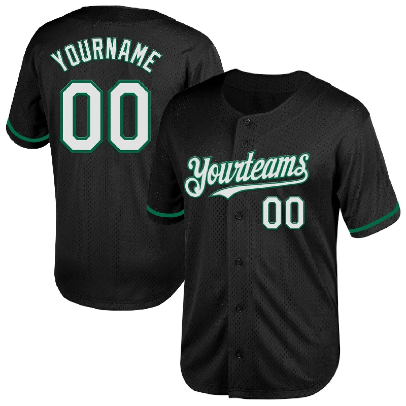 Baseball Jersey for Local Baseball League Jerseys-Custom Black White-Kelly Green Mesh Authentic Throwback Baseball Jersey