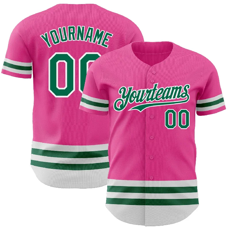 Baseball Jersey for Special Promotions-Custom Pink Kelly Green-White Line Authentic Baseball Jersey