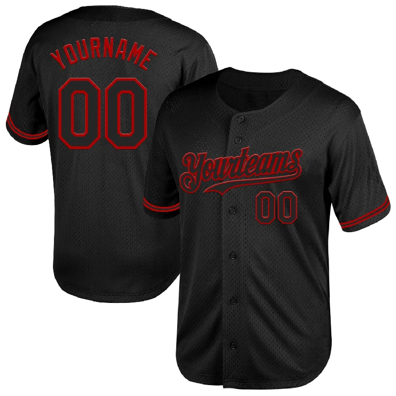 Baseball Jersey for Personalized Fan Gifts-Custom Black Red Mesh Authentic Throwback Baseball Jersey