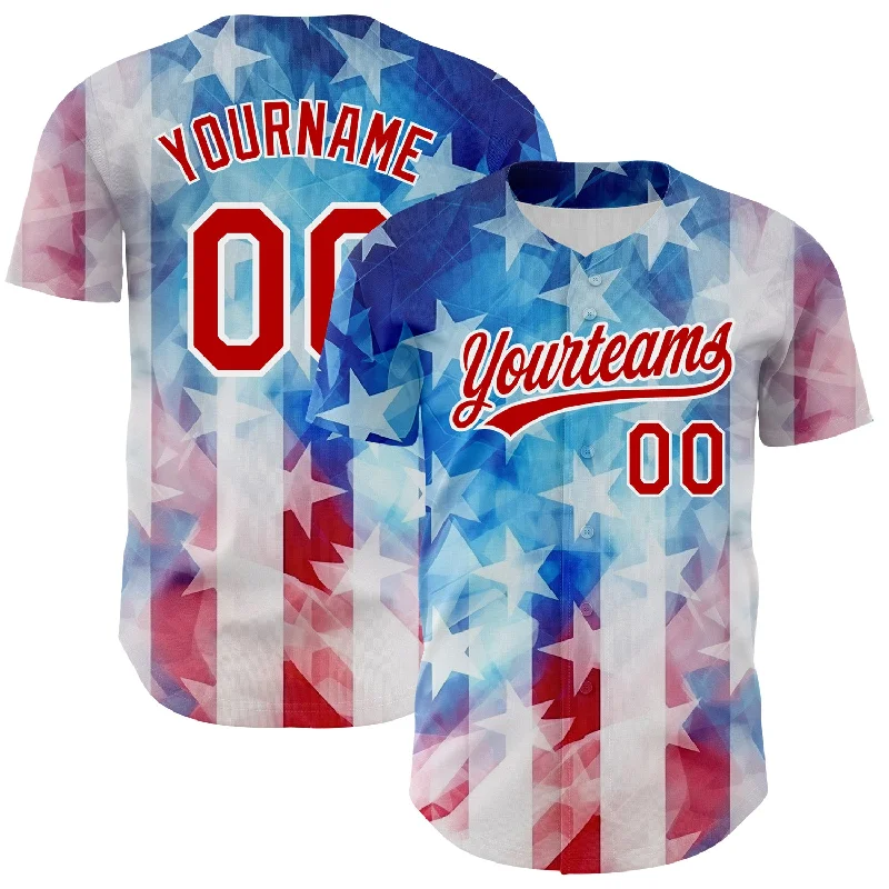 Baseball Jersey for Custom Apparel for Fans-Custom White Red-Royal 3D American Flag Patriotic Authentic Baseball Jersey