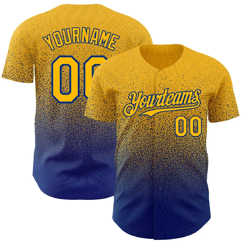 Baseball Jersey for Sports Apparel for All Ages-Custom Gold Royal Authentic Fade Fashion Baseball Jersey