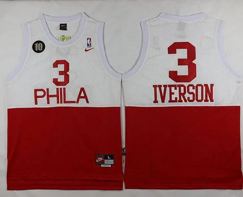 Basketball Jersey for Custom Team Jerseys for Families-76ers #3 Allen Iverson White/Red Throwback Stitched Basketball Jersey