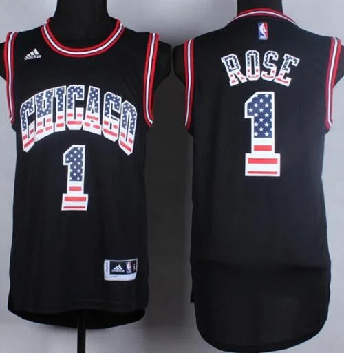 Basketball Jersey for Personalized Basketball Gifts for Fans-Bulls #1 Derrick Rose Black USA Flag Fashion Stitched Basketball Jersey