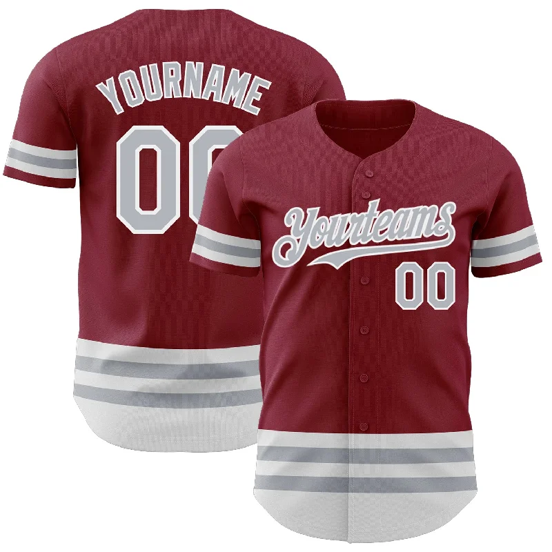 Baseball Jersey for Custom Team Logos for Fans-Custom Crimson Gray-White Line Authentic Baseball Jersey