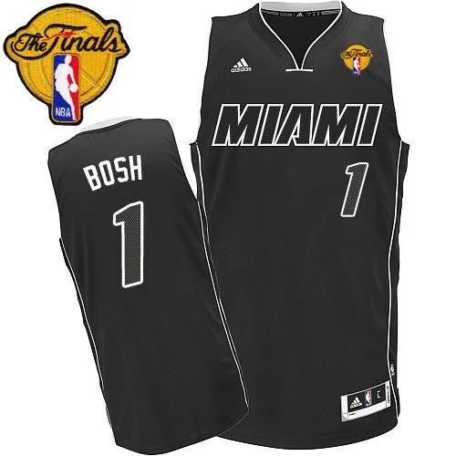 Basketball Jersey for Personalized Apparel for Basketball Games-Revolution 30 Heat #1 Chris Bosh Black/White Finals Patch Stitched Basketball Jersey