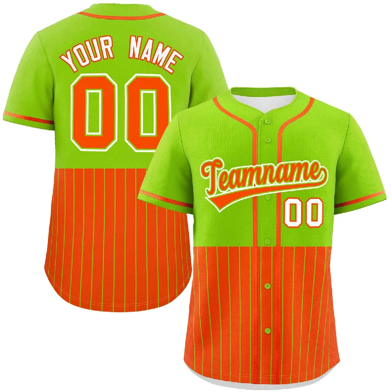 Baseball Jersey for Fun Baseball Game-Day Apparel-Custom Neon Green Orange Personalized Half Stripe Design Authentic Baseball Jersey