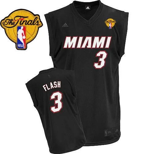 Basketball Jersey for Personalized Team Wear-Heat Finals Patch #3 Dwyane Wade Flash Fashion Black Stitched Basketball Jersey