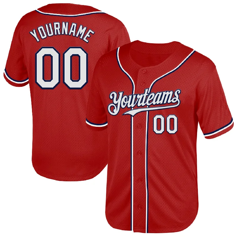 Baseball Jersey for Customized Designs for Fans-Custom Red White-Navy Mesh Authentic Throwback Baseball Jersey