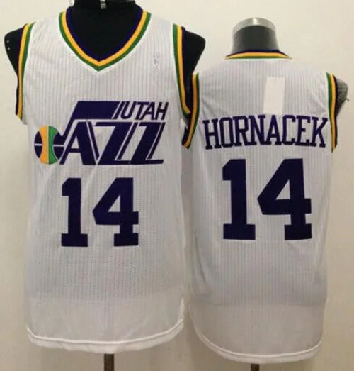 Basketball Jersey for Team Practice Gear-Jazz #14 Jeff Hornacek White Throwback Stitched Basketball Jersey