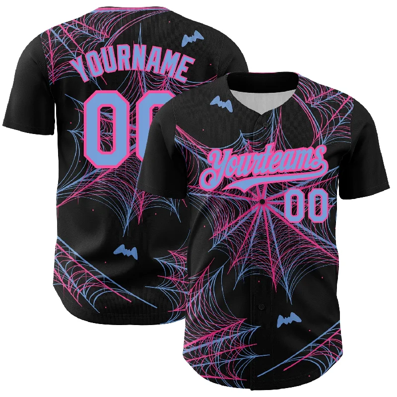 Baseball Jersey for School Baseball Team Jerseys-Custom Black Light Blue-Pink 3D Pattern Design Spider Web Authentic Baseball Jersey