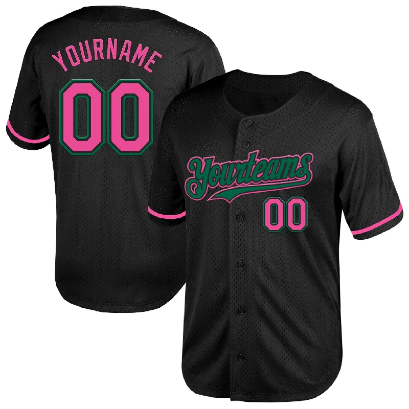 Baseball Jersey for Custom Numbers-Custom Black Pink-Kelly Green Mesh Authentic Throwback Baseball Jersey