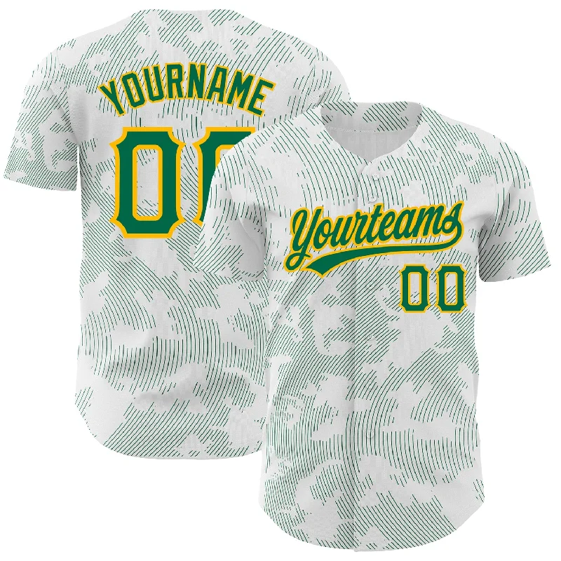 Baseball Jersey for Baseball Jersey Gifts for Players-Custom White Kelly Green-Gold 3D Pattern Design Curve Lines Authentic Baseball Jersey