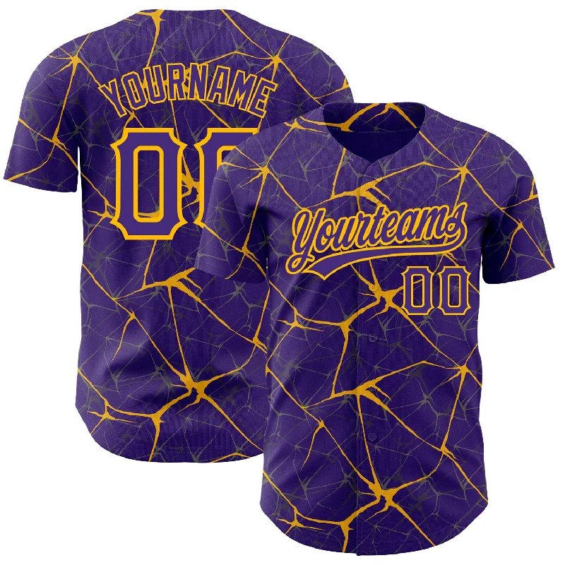 Baseball Jersey for Custom Team Colors-Custom Purple Gold 3D Pattern Design Abstract Network Authentic Baseball Jersey