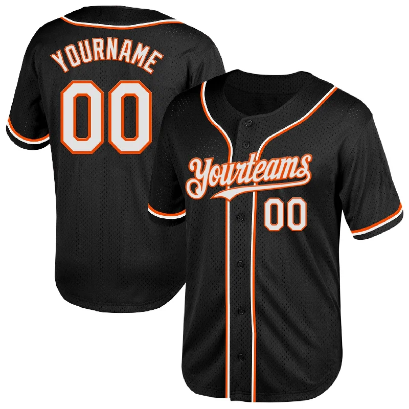 Baseball Jersey for Limited Edition Apparel-Custom Black White-Orange Mesh Authentic Throwback Baseball Jersey