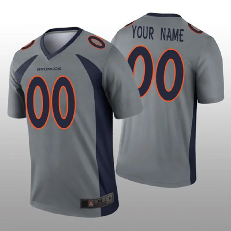 Rugby Jersey for Fan Apparel for College Teams-Custom D.Broncos Gray Inverted Legend Jersey Stitched Jersey American Football Jerseys