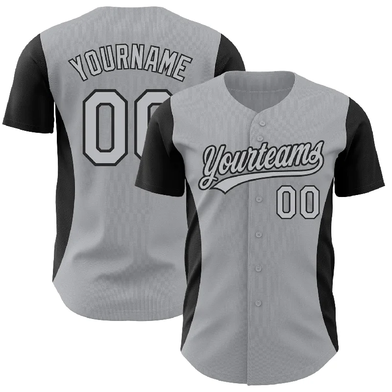 Baseball Jersey for Baseball League Apparel-Custom Gray Black 3D Pattern Design Side Stripes Authentic Baseball Jersey