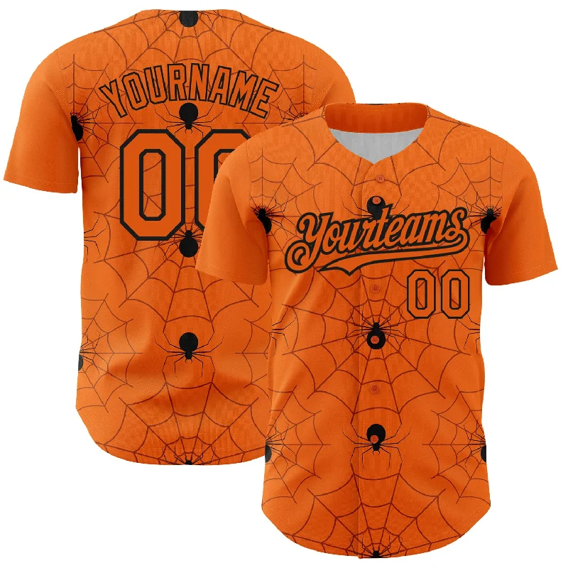 Baseball Jersey for Personalized School Jerseys-Custom Bay Orange Black 3D Pattern Design Spider Web Authentic Baseball Jersey