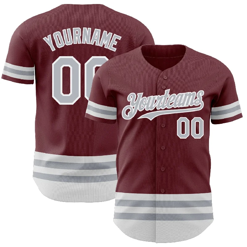 Baseball Jersey for Official Team Jerseys for Fans-Custom Burgundy Gray-White Line Authentic Baseball Jersey