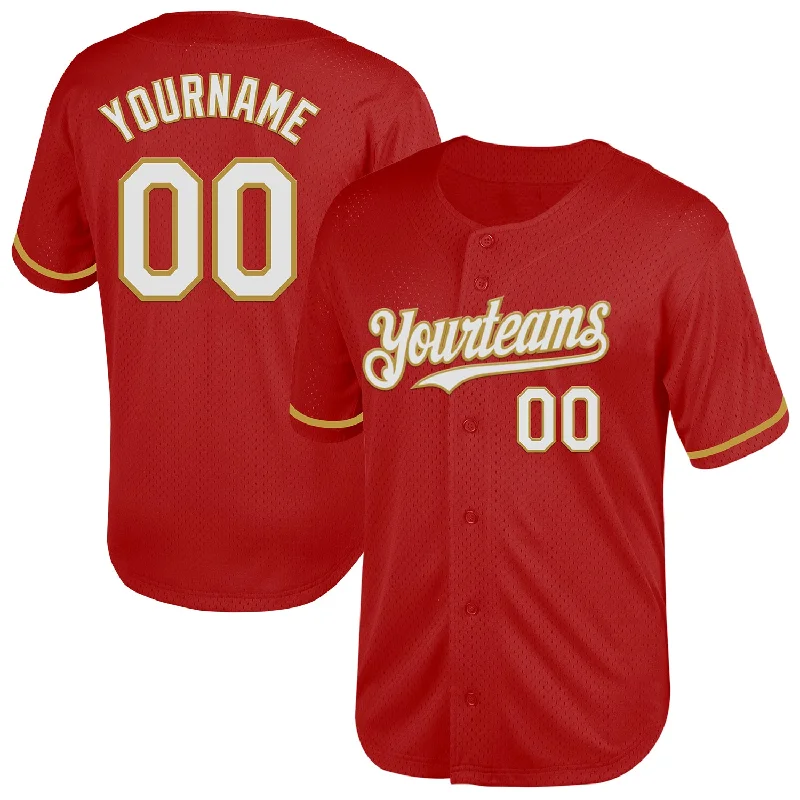 Baseball Jersey for Custom Team Wear for Leagues-Custom Red White-Old Gold Mesh Authentic Throwback Baseball Jersey