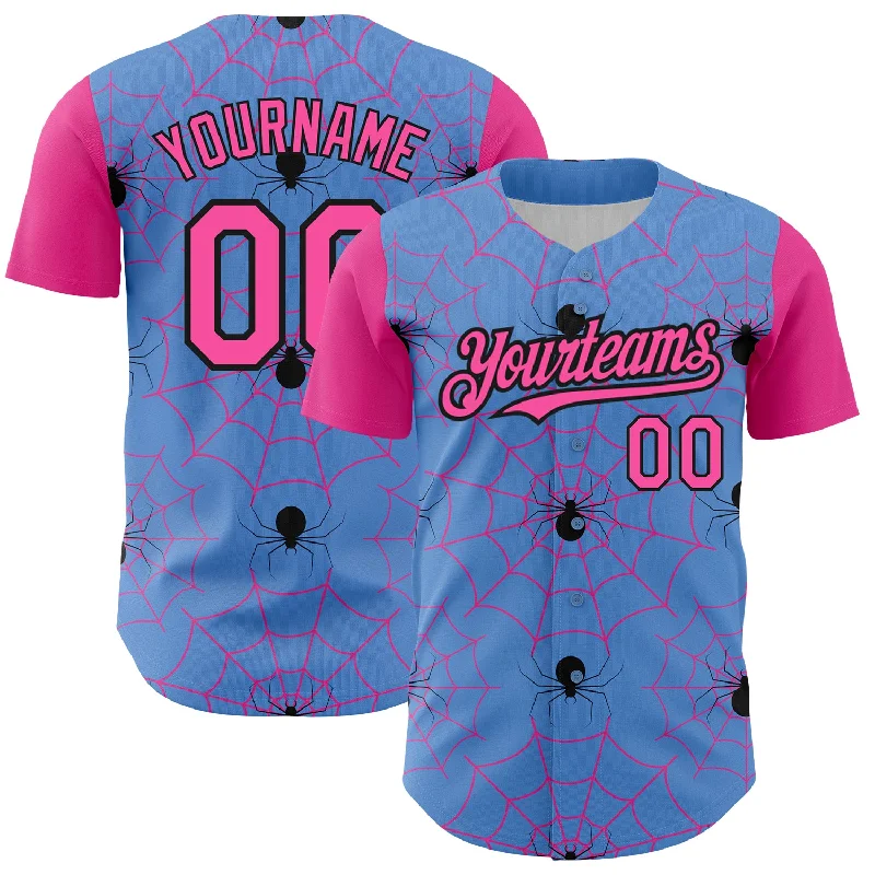 Baseball Jersey for Exclusive Baseball Gear for Fans-Custom Light Blue Pink-Black 3D Pattern Design Spider Web Authentic Baseball Jersey