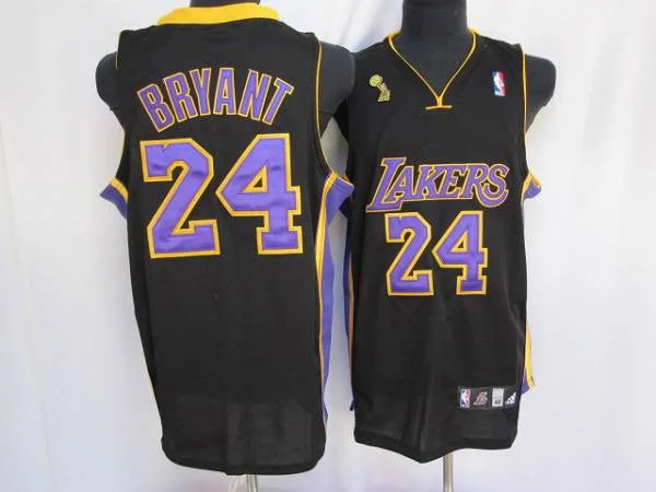 Basketball Jersey for Group Orders-Lakers #24 Kobe Bryant Stitched Black Purple number Champion Patch Basketball Jersey