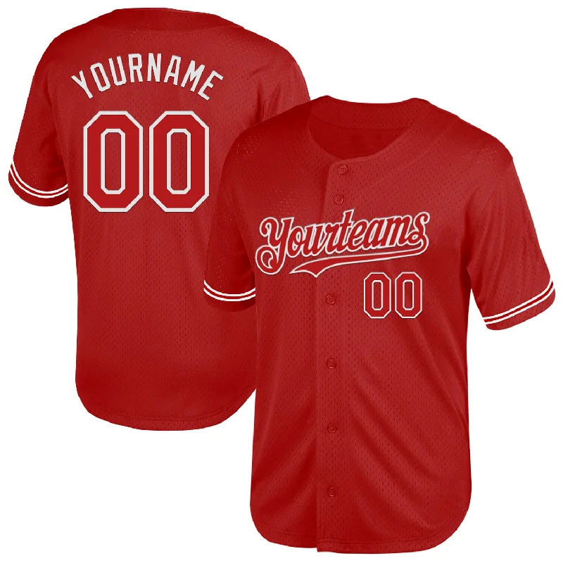 Baseball Jersey for Official Team Jerseys-Custom Red White Mesh Authentic Throwback Baseball Jersey