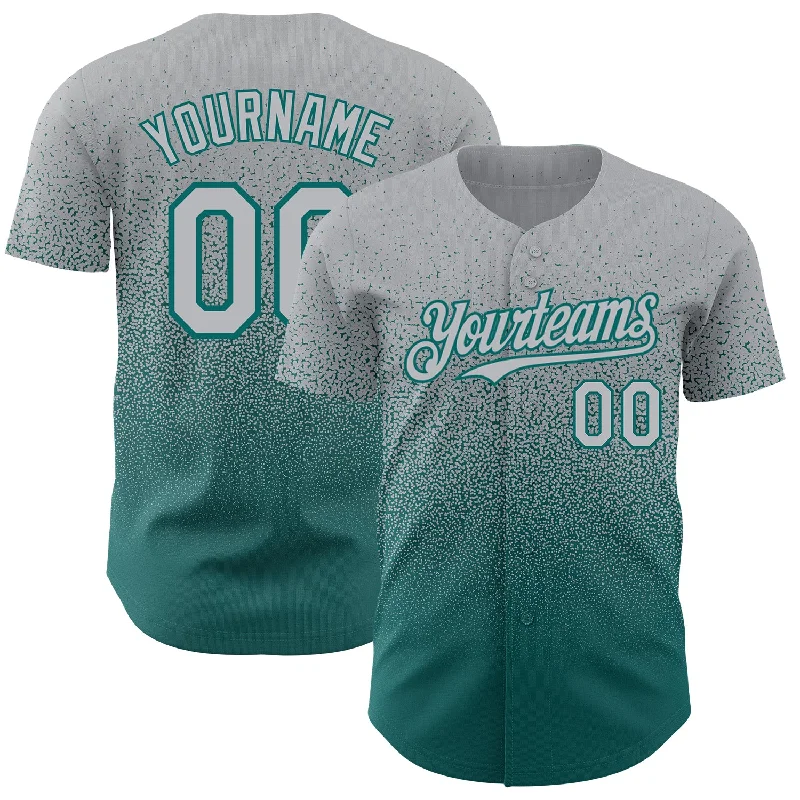 Baseball Jersey for Personalized Jerseys for Events-Custom Gray Teal Authentic Fade Fashion Baseball Jersey