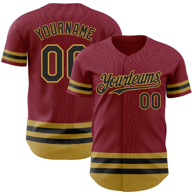 Baseball Jersey for International Baseball Fans-Custom Crimson Black-Old Gold Line Authentic Baseball Jersey