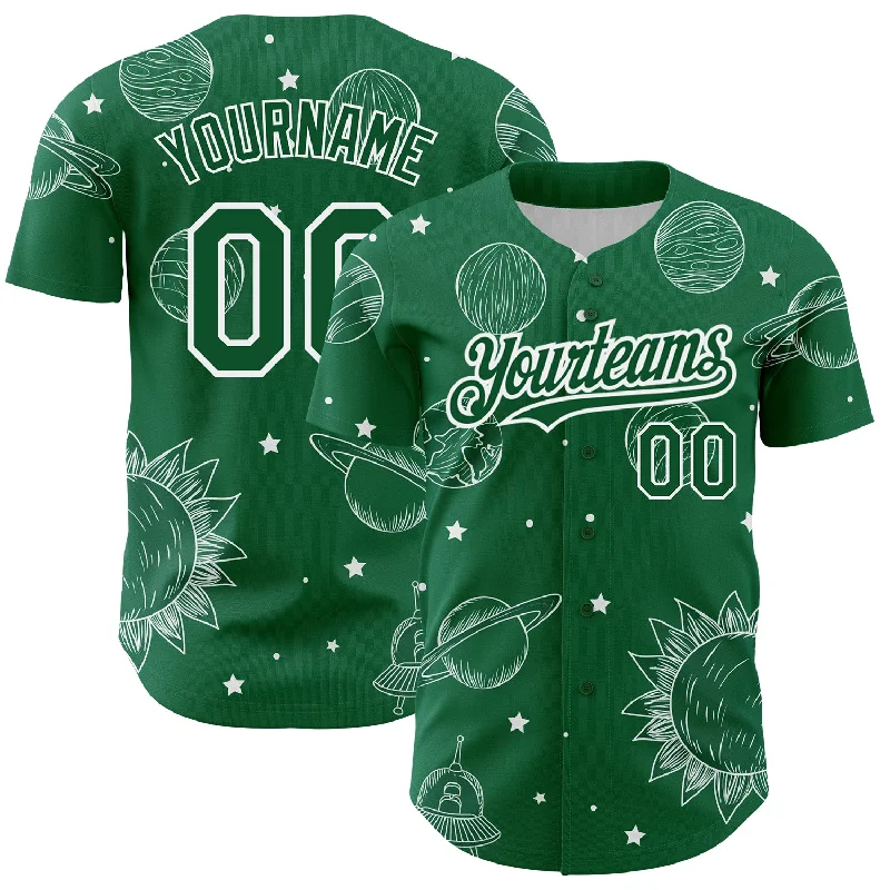 Baseball Jersey for Fan Merchandise for Baseball Events-Custom Kelly Green White 3D Pattern Design Planets Authentic Baseball Jersey