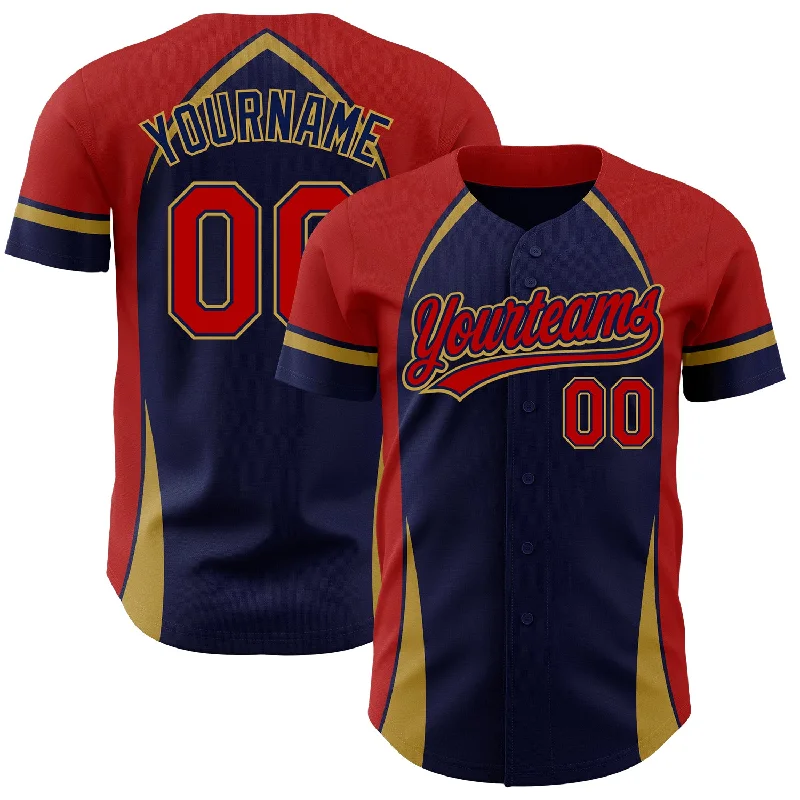 Baseball Jersey for Personalized Jerseys for Fan Clubs-Custom Navy Red-Old Gold 3D Pattern Design Curve Solid Authentic Baseball Jersey